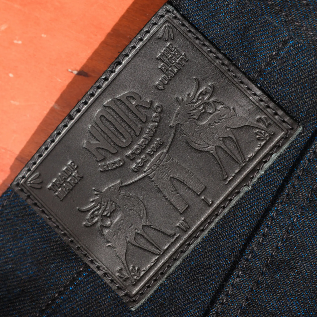 Jean slim droit bleu clair 14 oz à lisière indigo délavée
