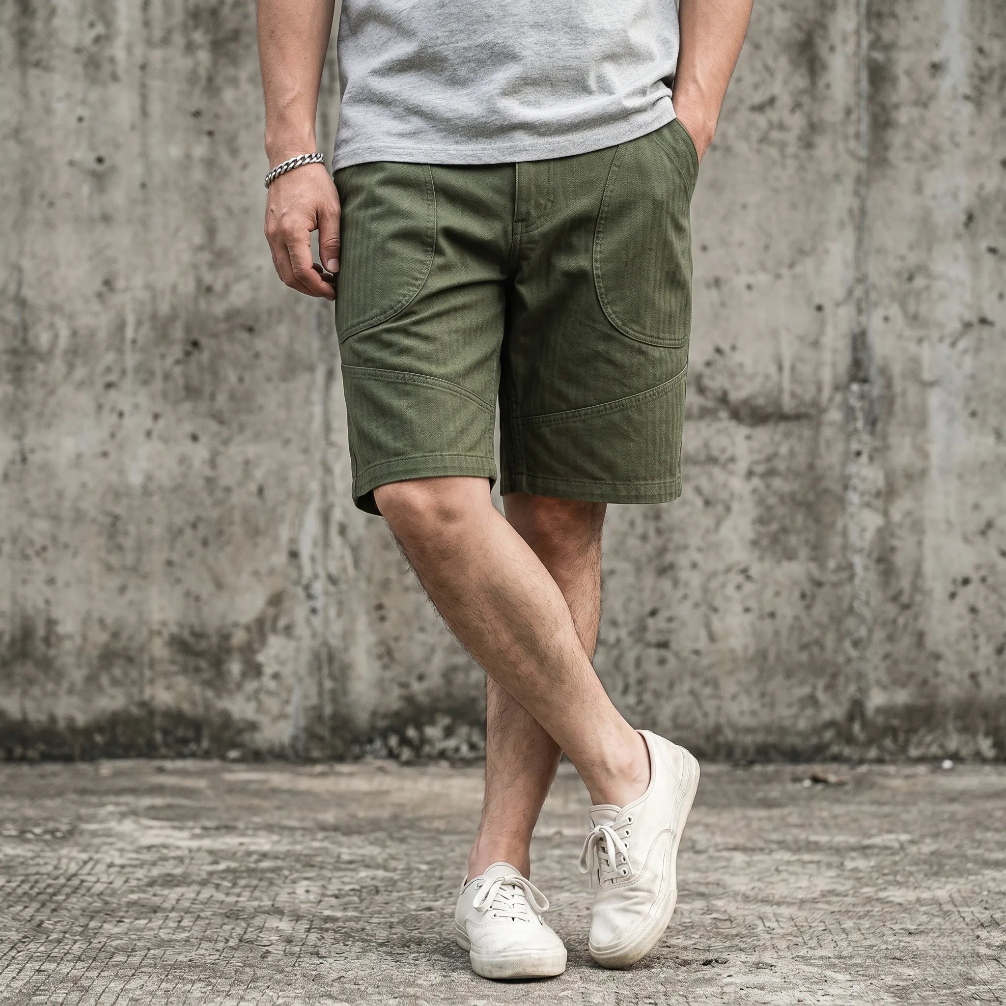 Short en jean selvedge bleu moyen, coupe droite décontractée