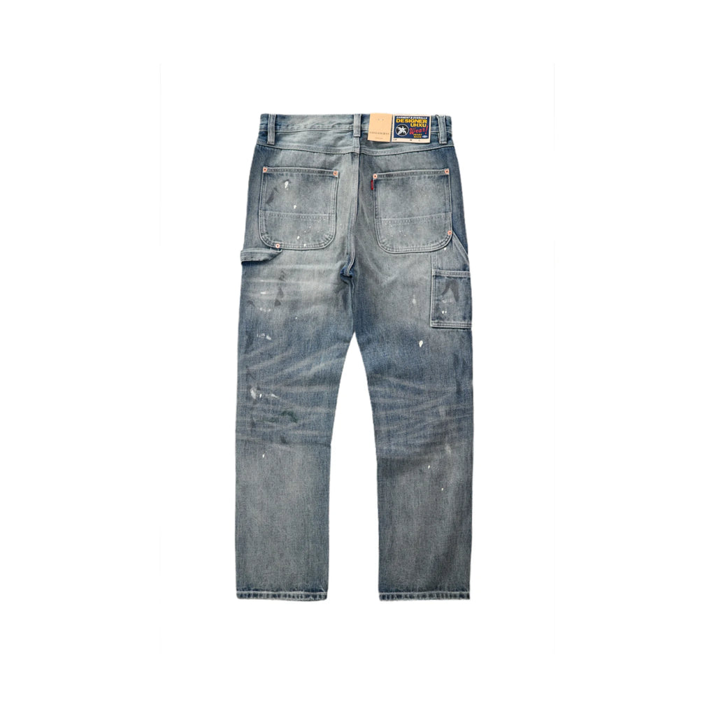 Jean de travail vintage délavé 14 oz, coupe droite