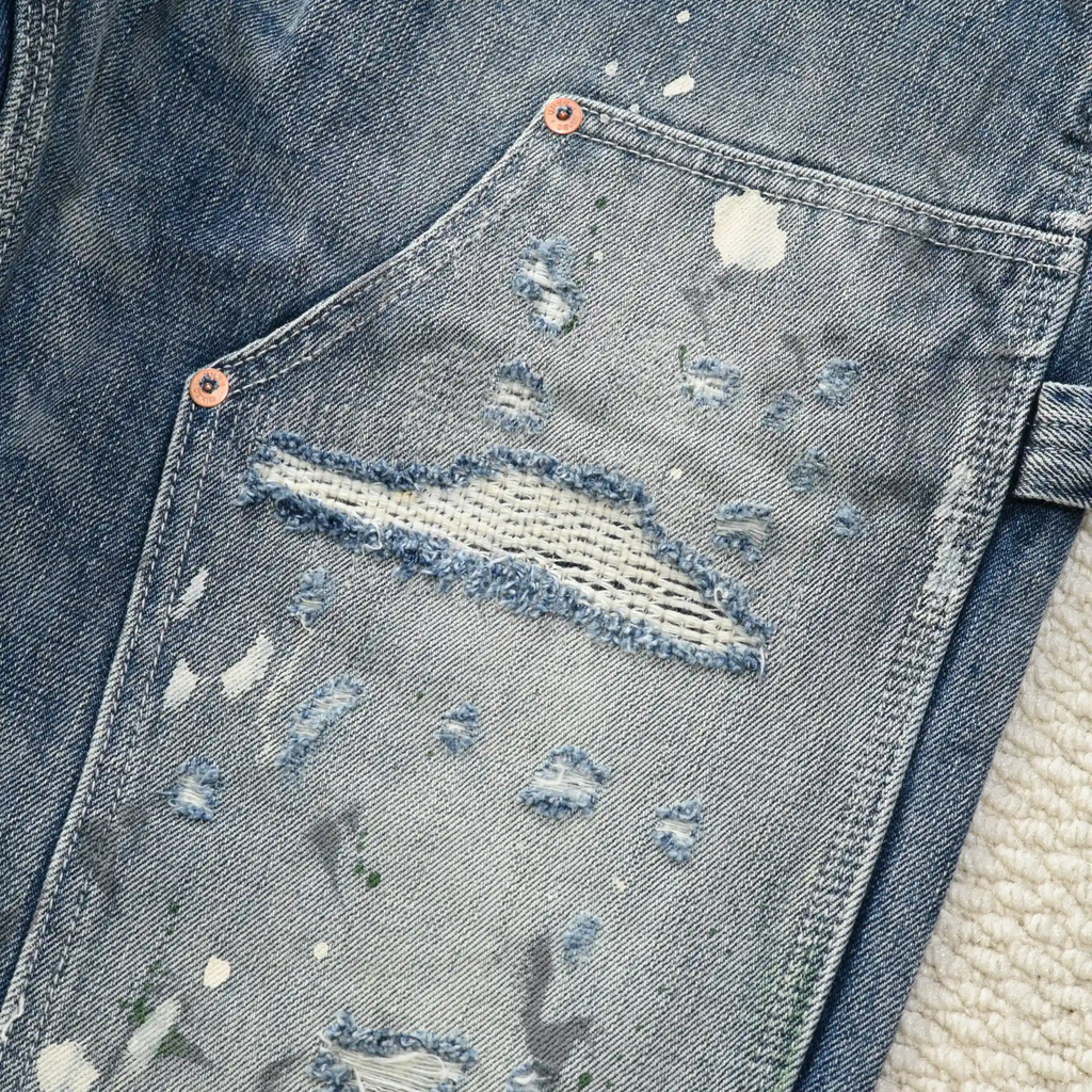 Jean de travail vintage délavé 14 oz, coupe droite