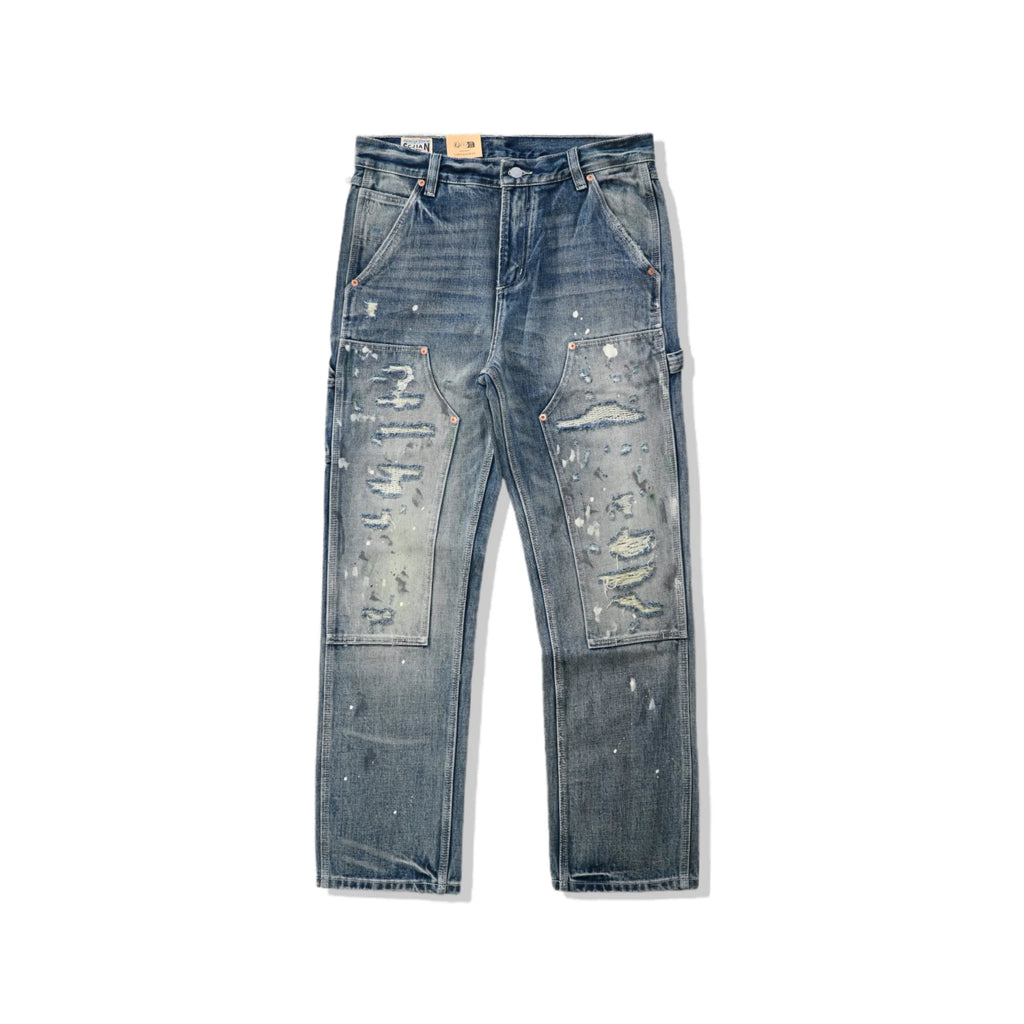 Jean de travail vintage délavé 14 oz, coupe droite