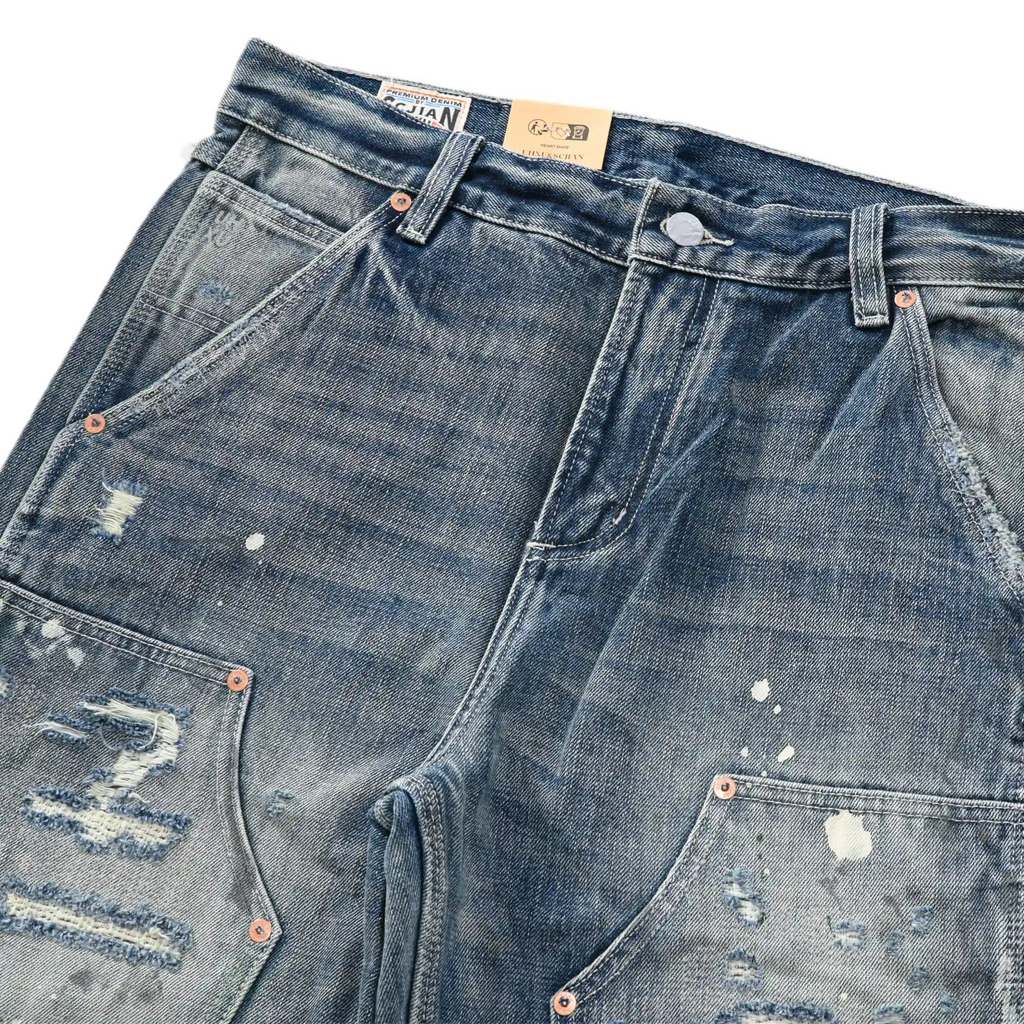 Jean de travail vintage délavé 14 oz, coupe droite