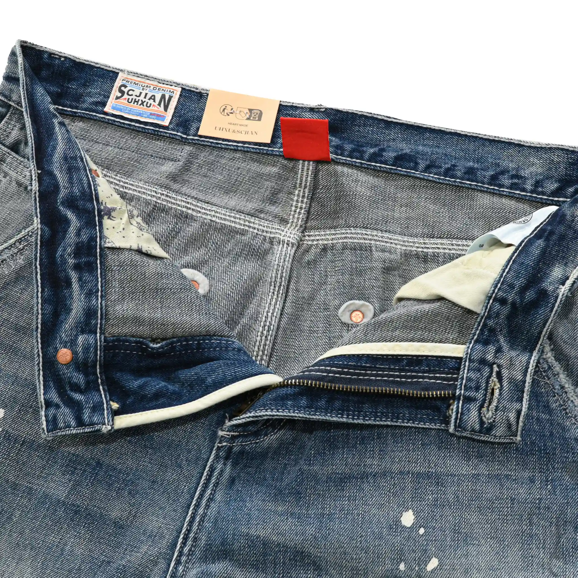 14oz Vintage Workwear Distressed Jeans Straight Fit
