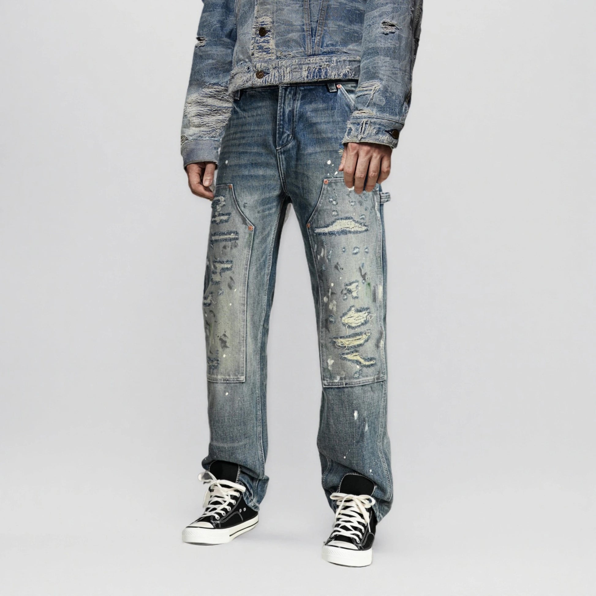 14oz Vintage Workwear Distressed Jeans Straight Fit