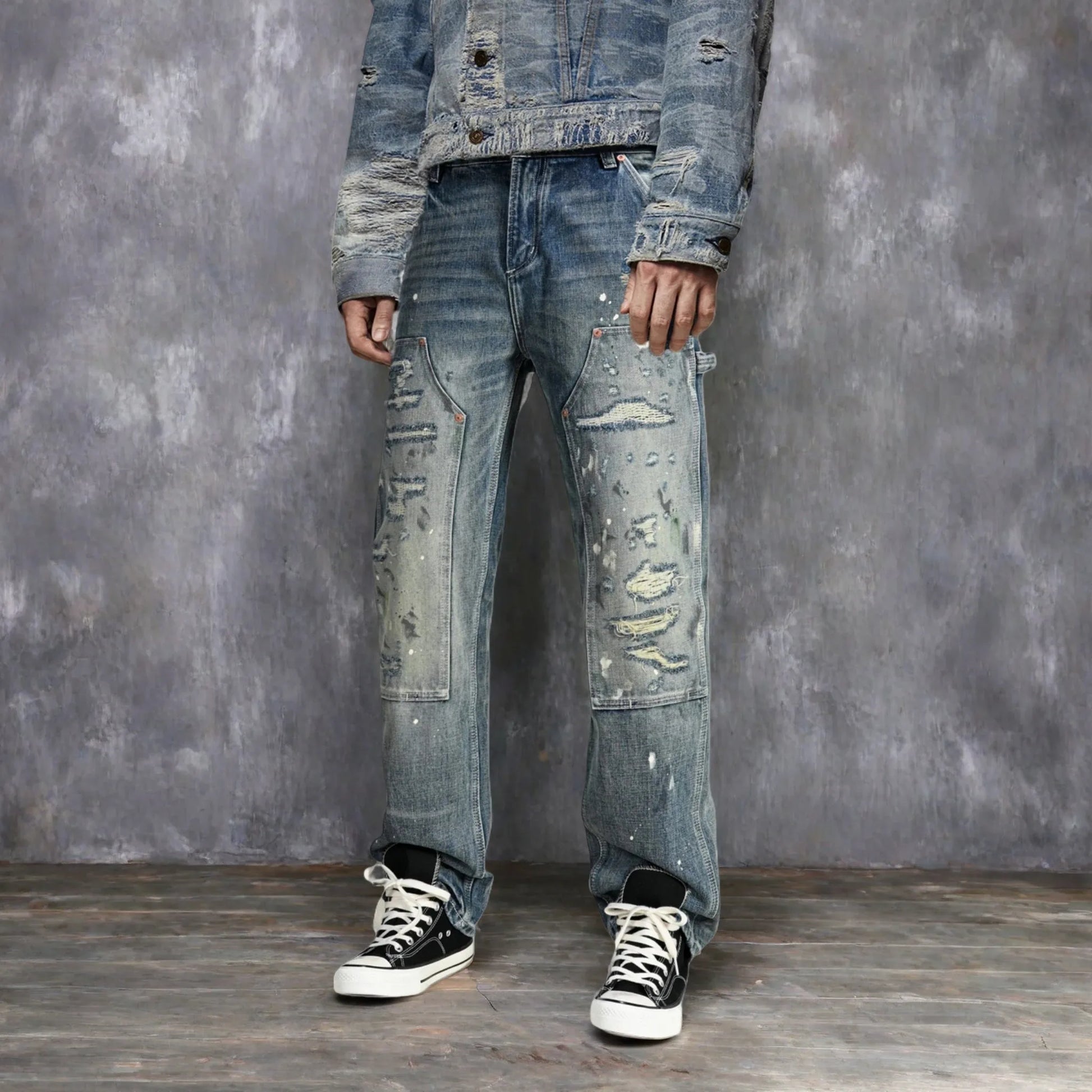 14oz Vintage Workwear Distressed Jeans Straight Fit