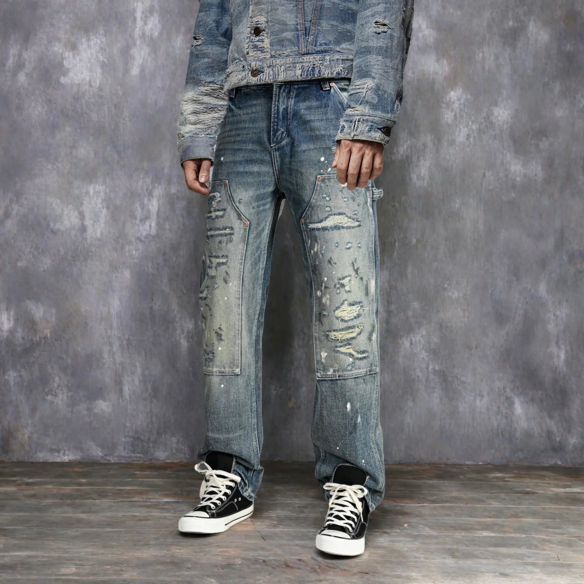 Jean de travail vintage délavé 14 oz, coupe droite