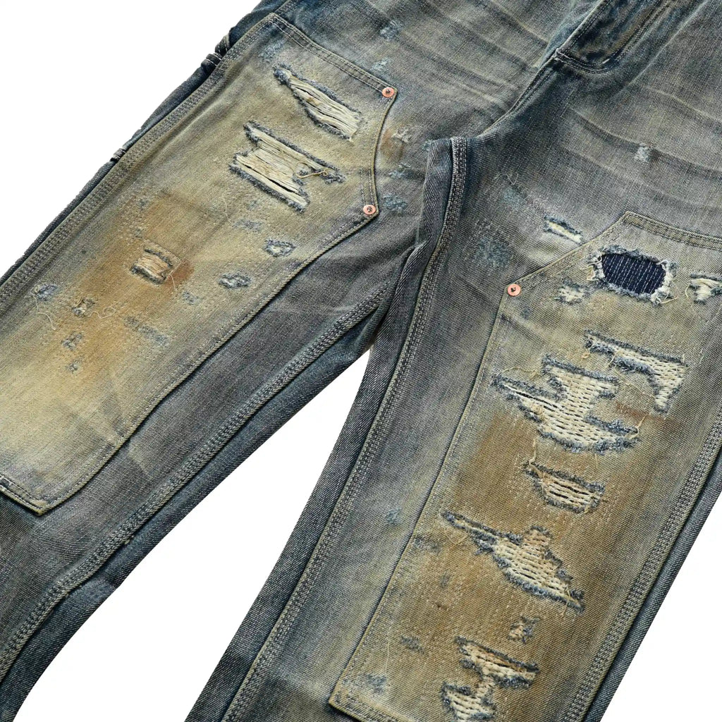 Jean de travail vintage délavé 14 oz, coupe droite