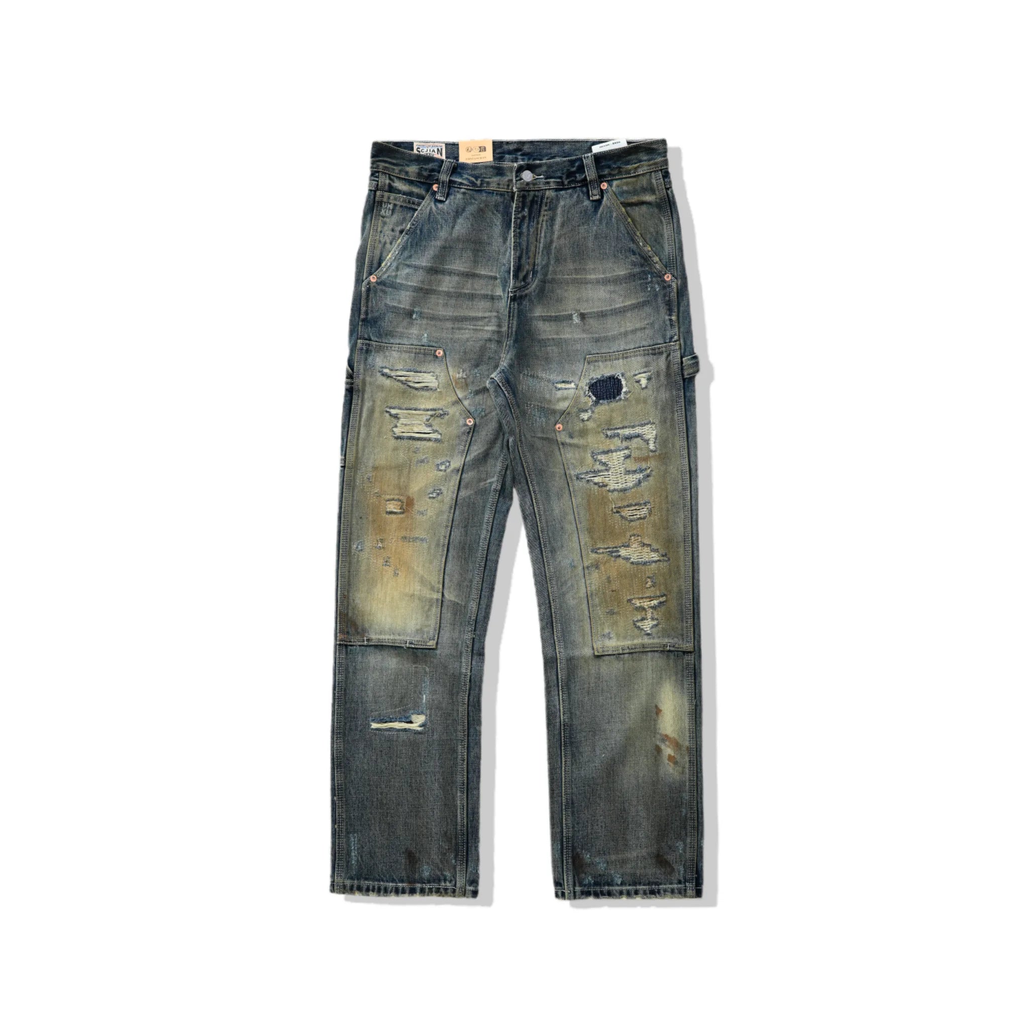Jean de travail vintage délavé 14 oz, coupe droite