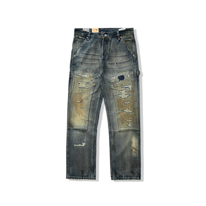 14oz Vintage Workwear Distressed Jeans Straight Fit