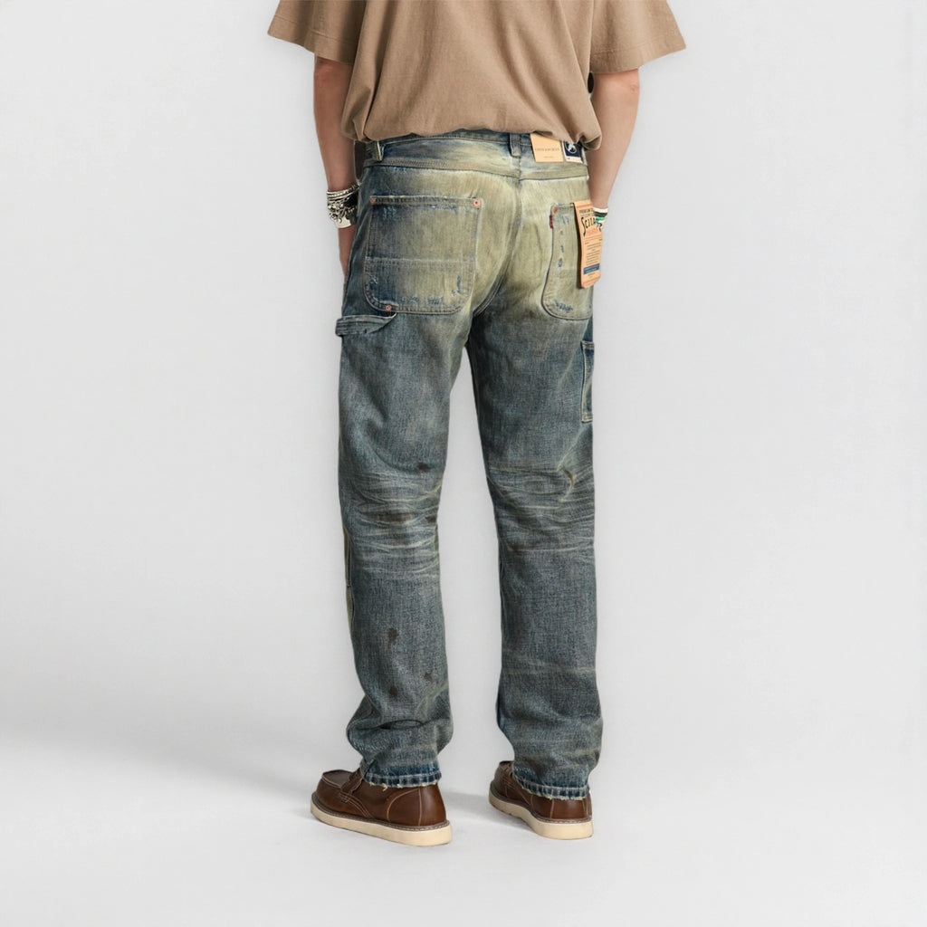 Jean de travail vintage délavé 14 oz, coupe droite