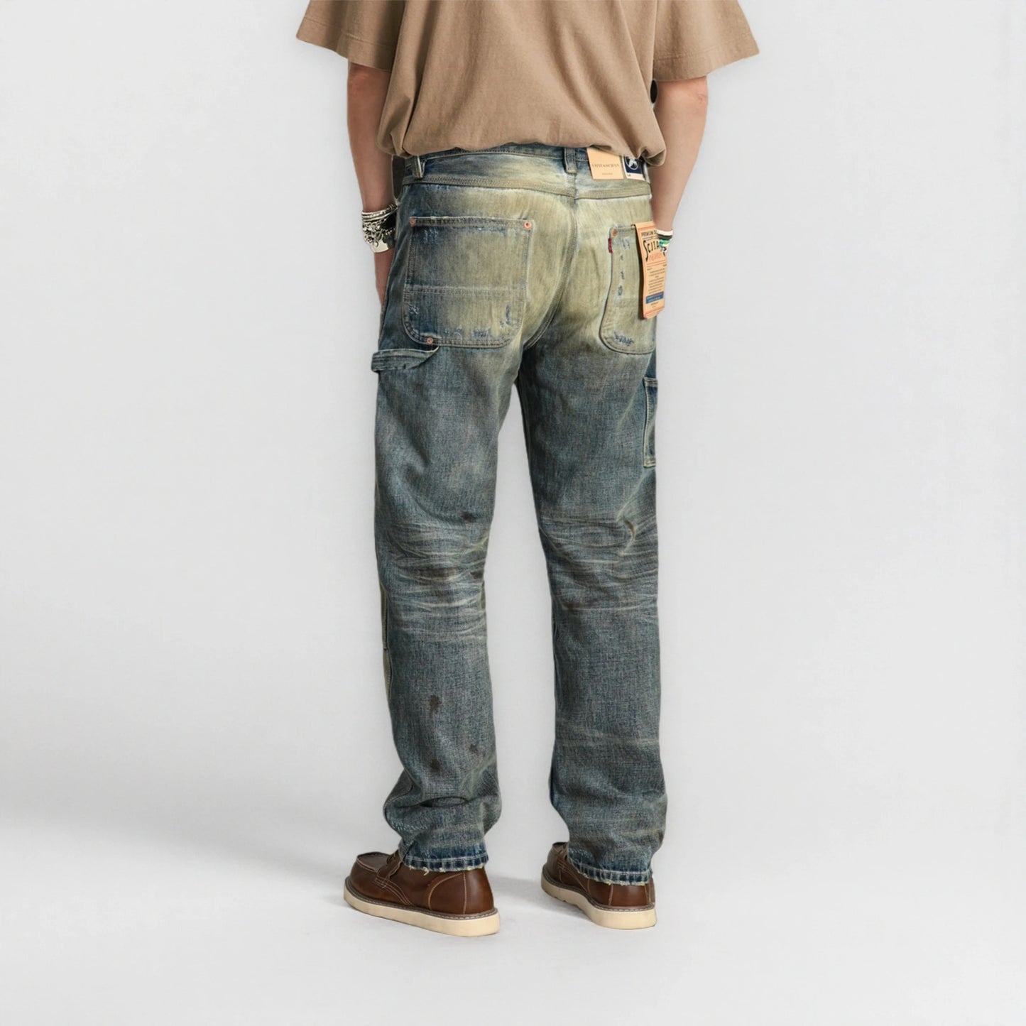 14oz Vintage Workwear Distressed Jeans Straight Fit