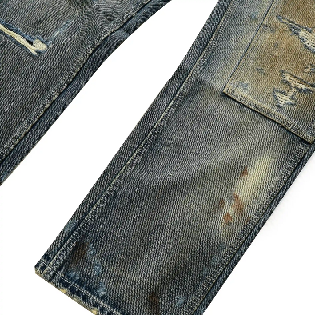Jean de travail vintage délavé 14 oz, coupe droite