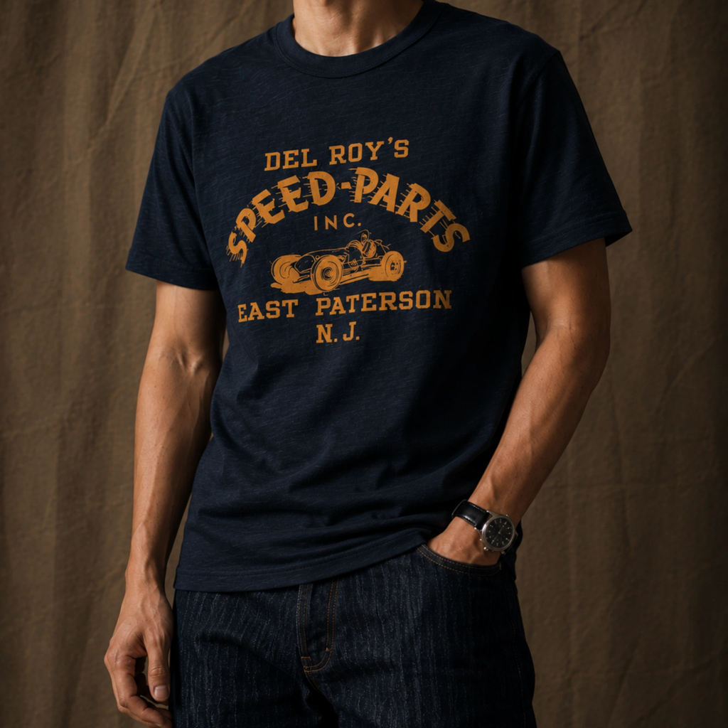 8.9oz Heavyweight Slub Cotton Vintage Racing Graphic T-Shirt