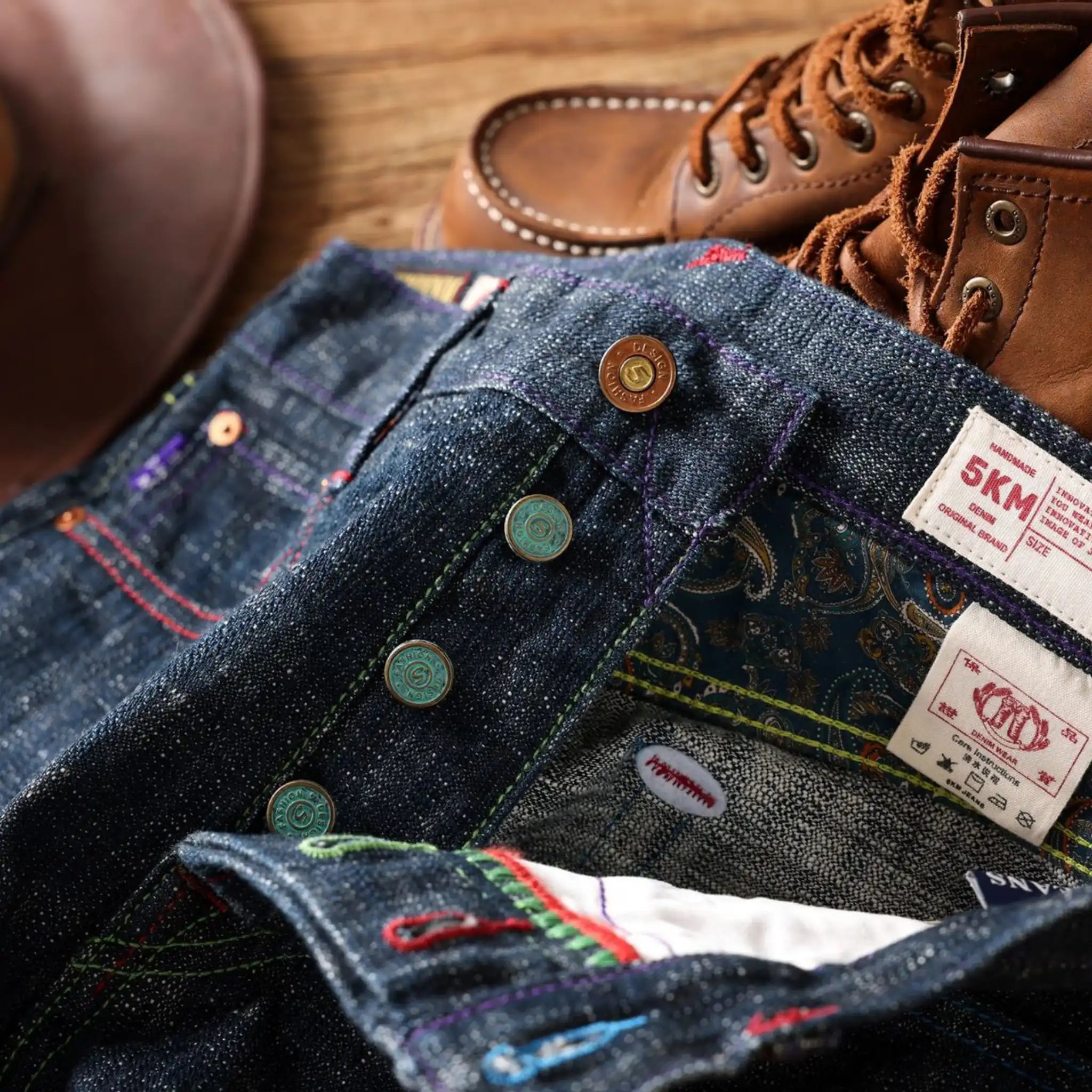Klassische, blaue 14oz Selvedge-Jeans im Straight Fit