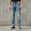 Vintage Blaue Slim Straight Fit Selvedge Jeans mit verblasster Waschung