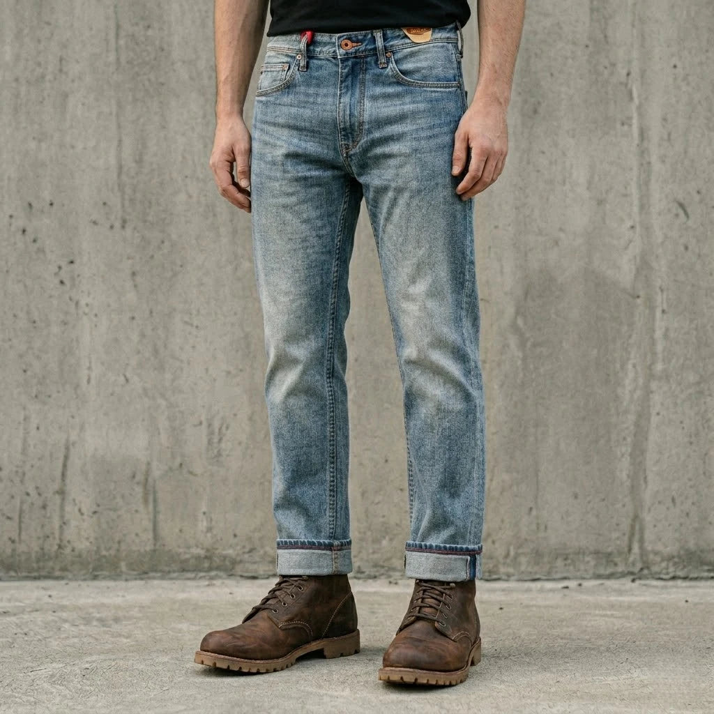 11oz Medium Blue Wash Slim Straight Rainbow Selvedge Jeans