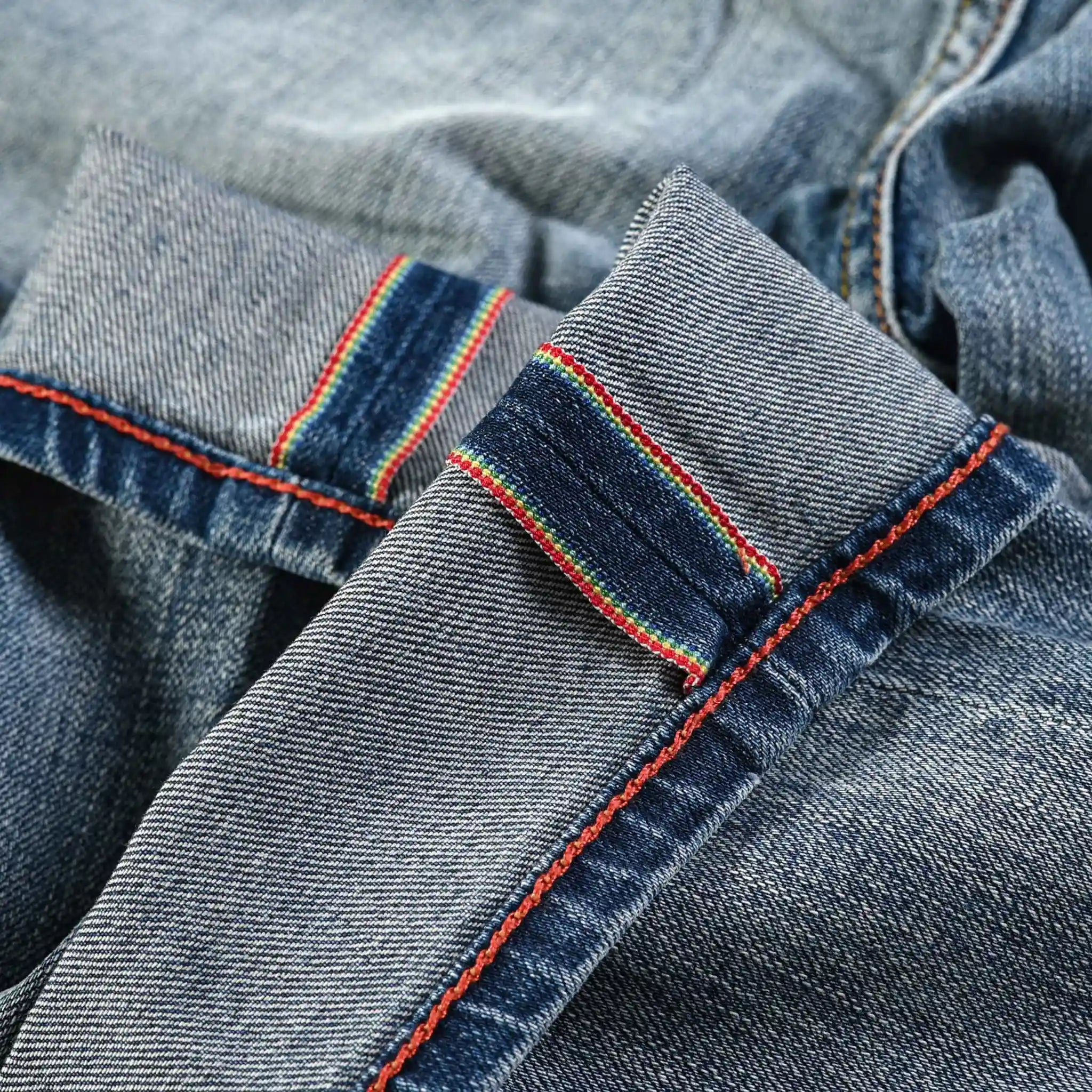 Vintage Blaue Slim Straight Fit Selvedge Jeans mit verblasster Waschung