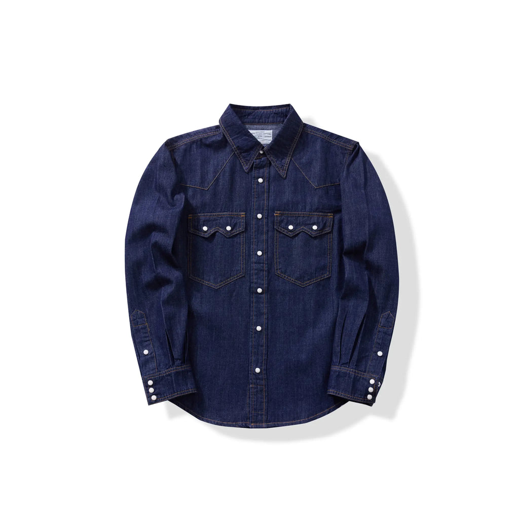 Front product view of 7oz Lightweight Classic Western Denim Shirt – 3 Washes