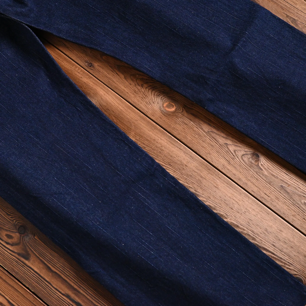 Jean slim droit bleu clair 14 oz à lisière indigo délavée