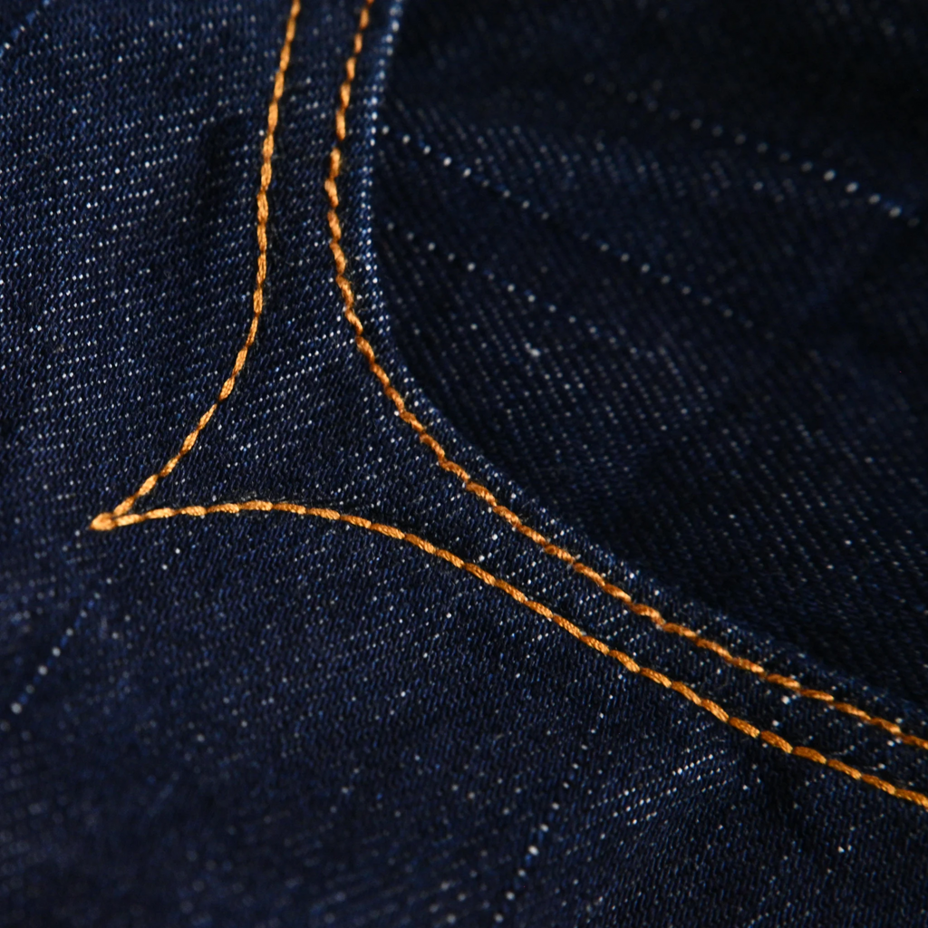Jean slim droit bleu clair 14 oz à lisière indigo délavée