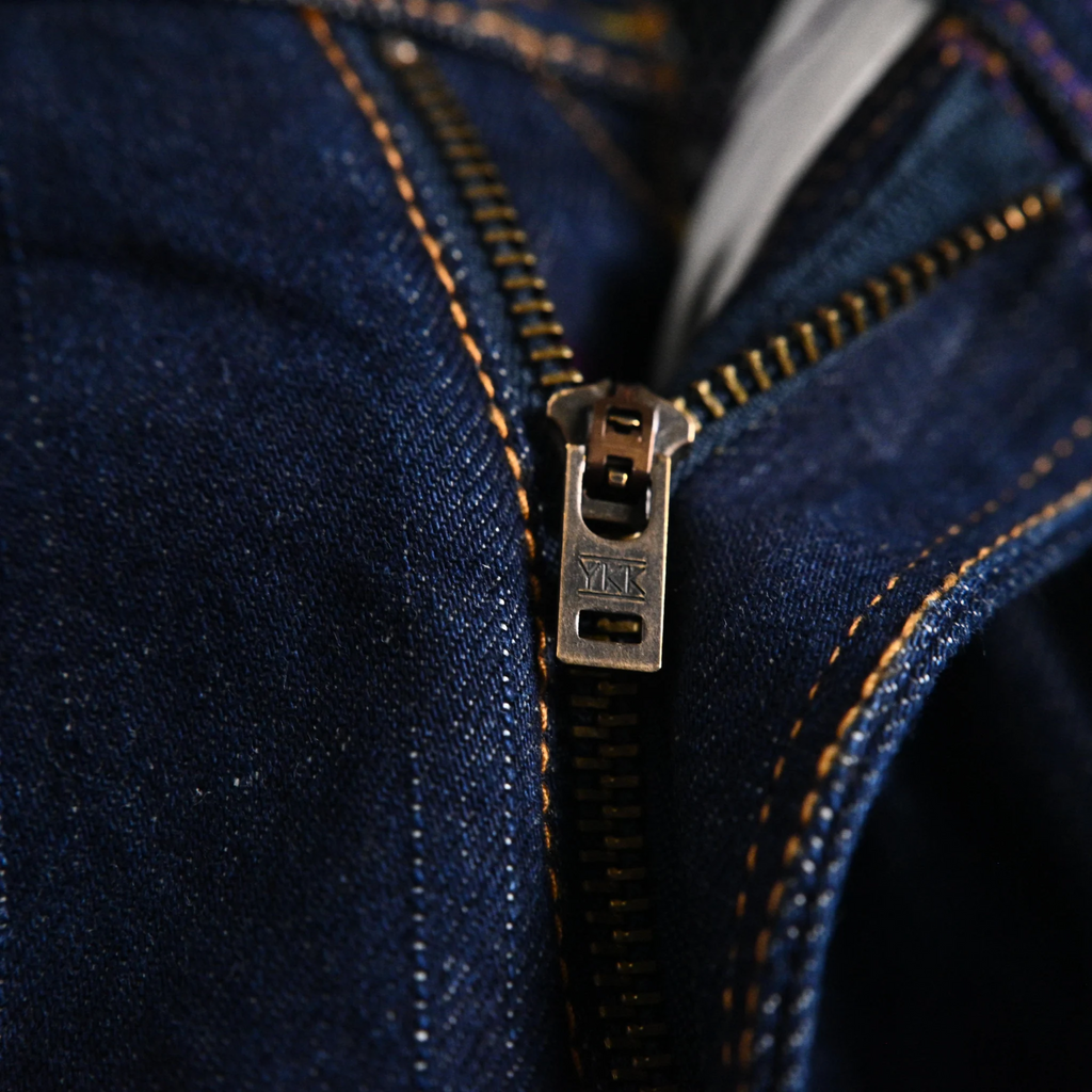 Jean slim droit bleu clair 14 oz à lisière indigo délavée