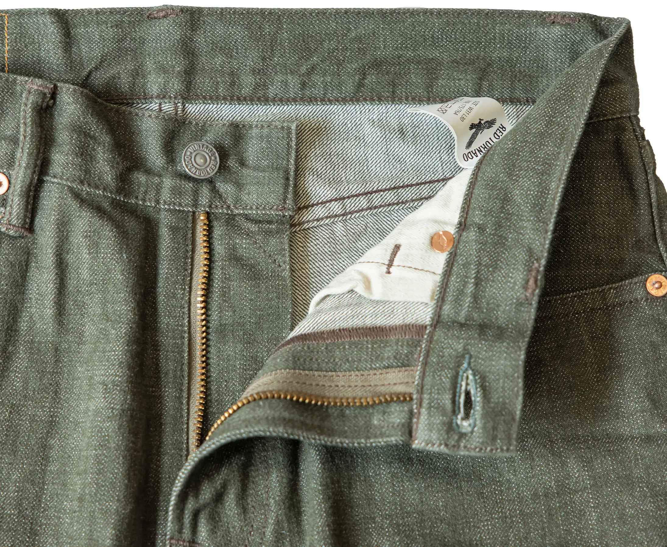 14.5oz Tea Green Slim Tapered Selvedge Jeans