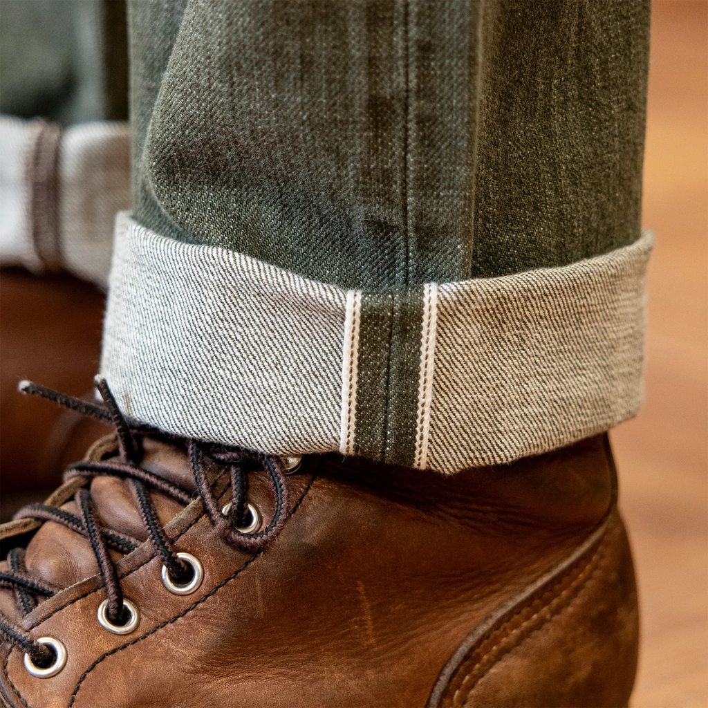 14.5oz Tea Green Slim Tapered Selvedge Jeans