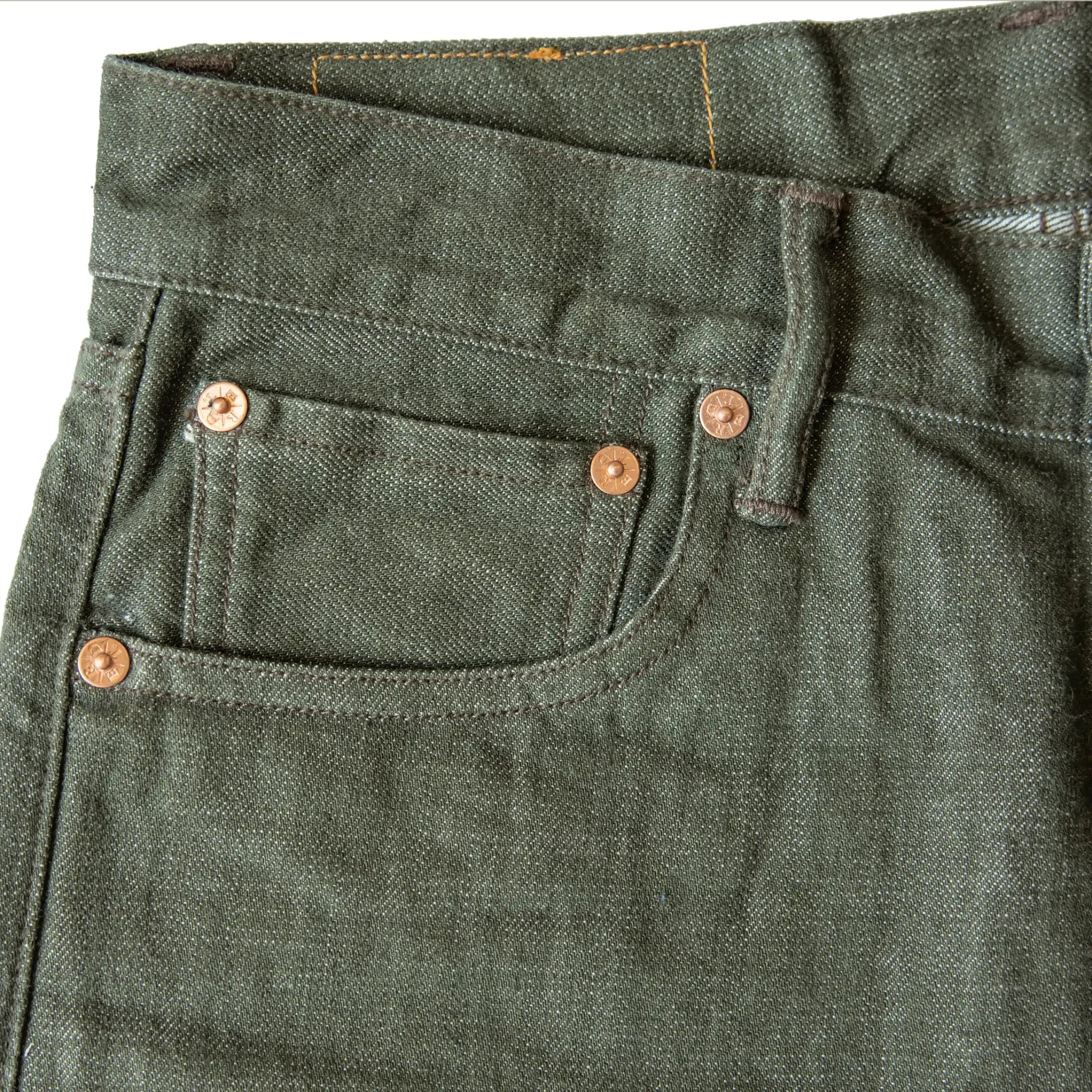 14.5oz Tea Green Slim Tapered Selvedge Jeans