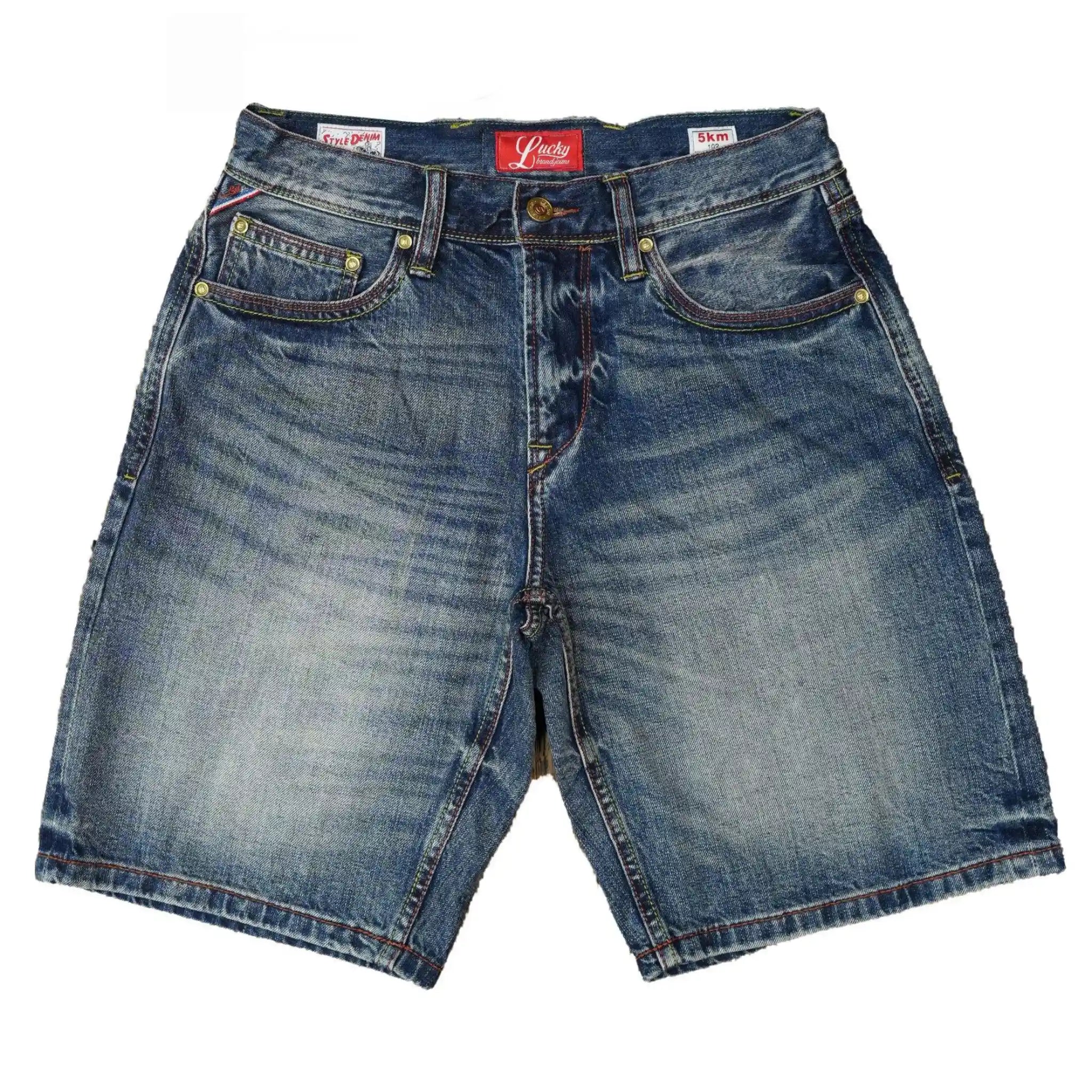 Short en jean selvedge bleu moyen, coupe droite décontractée