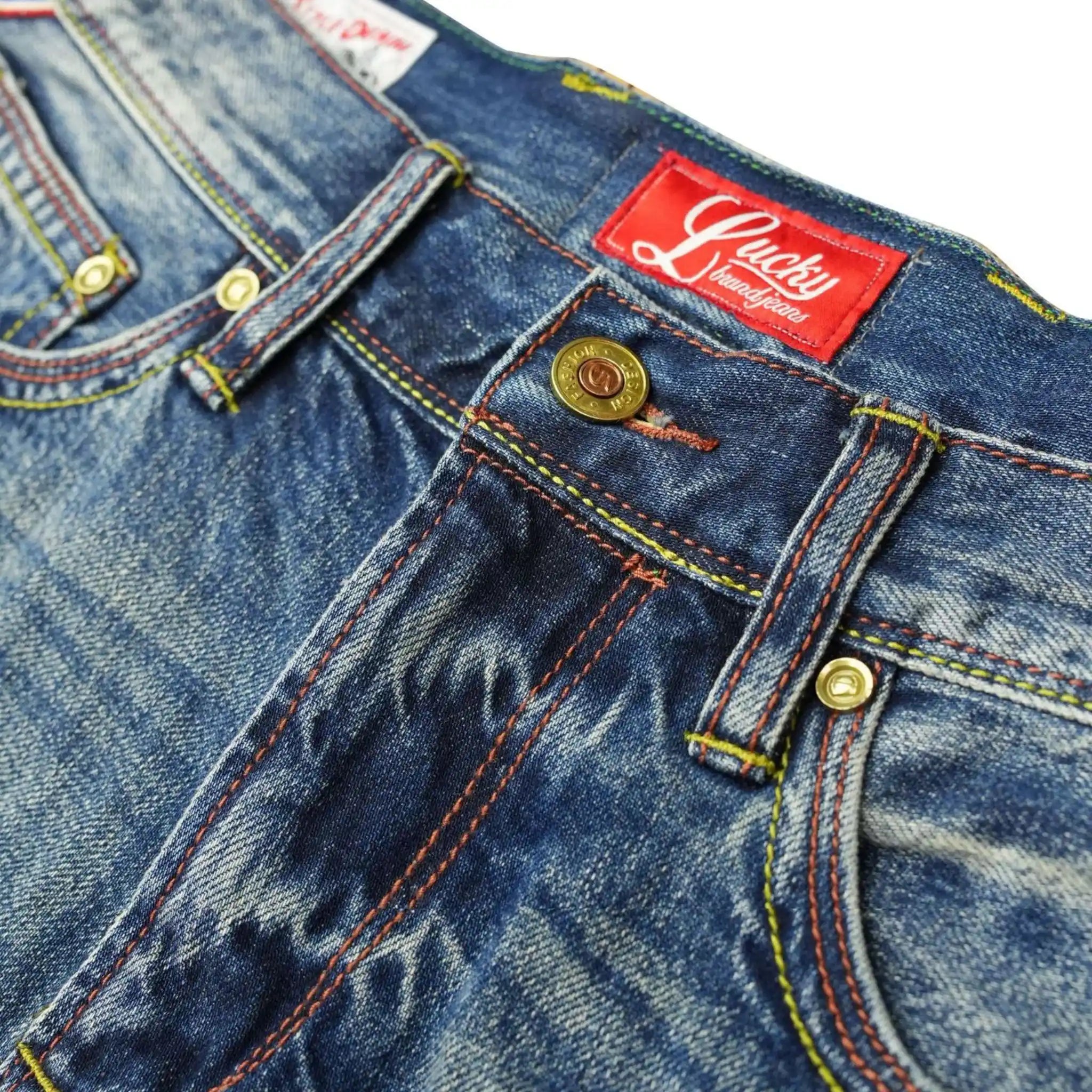 Short en jean selvedge bleu moyen, coupe droite décontractée