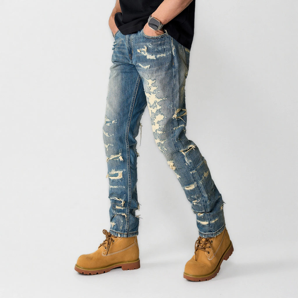 13oz Slim Fit Selvedge Jeans Distressed Wash