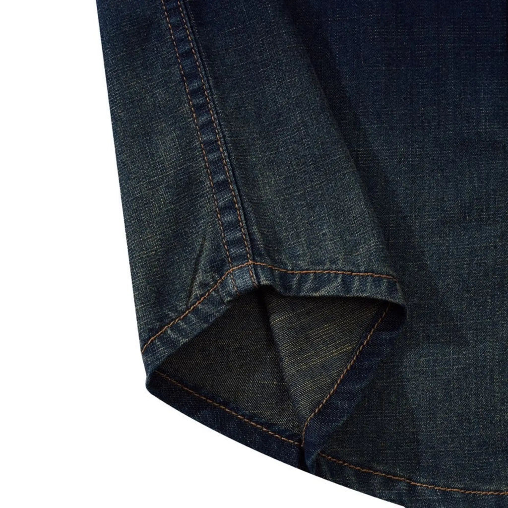 Chemise western vintage en denim délavé avec coutures de poche - Manches courtes