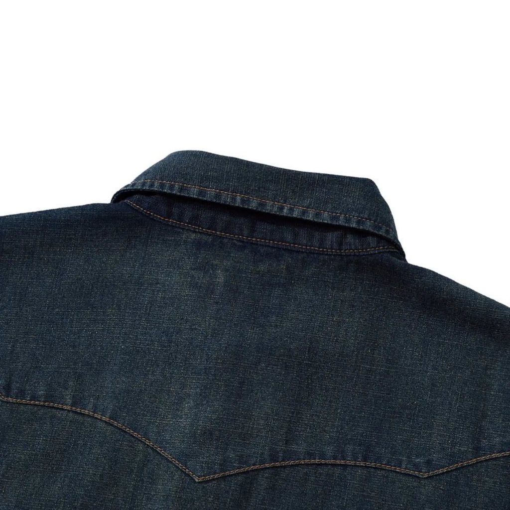 Chemise western vintage en denim délavé avec coutures de poche - Manches courtes