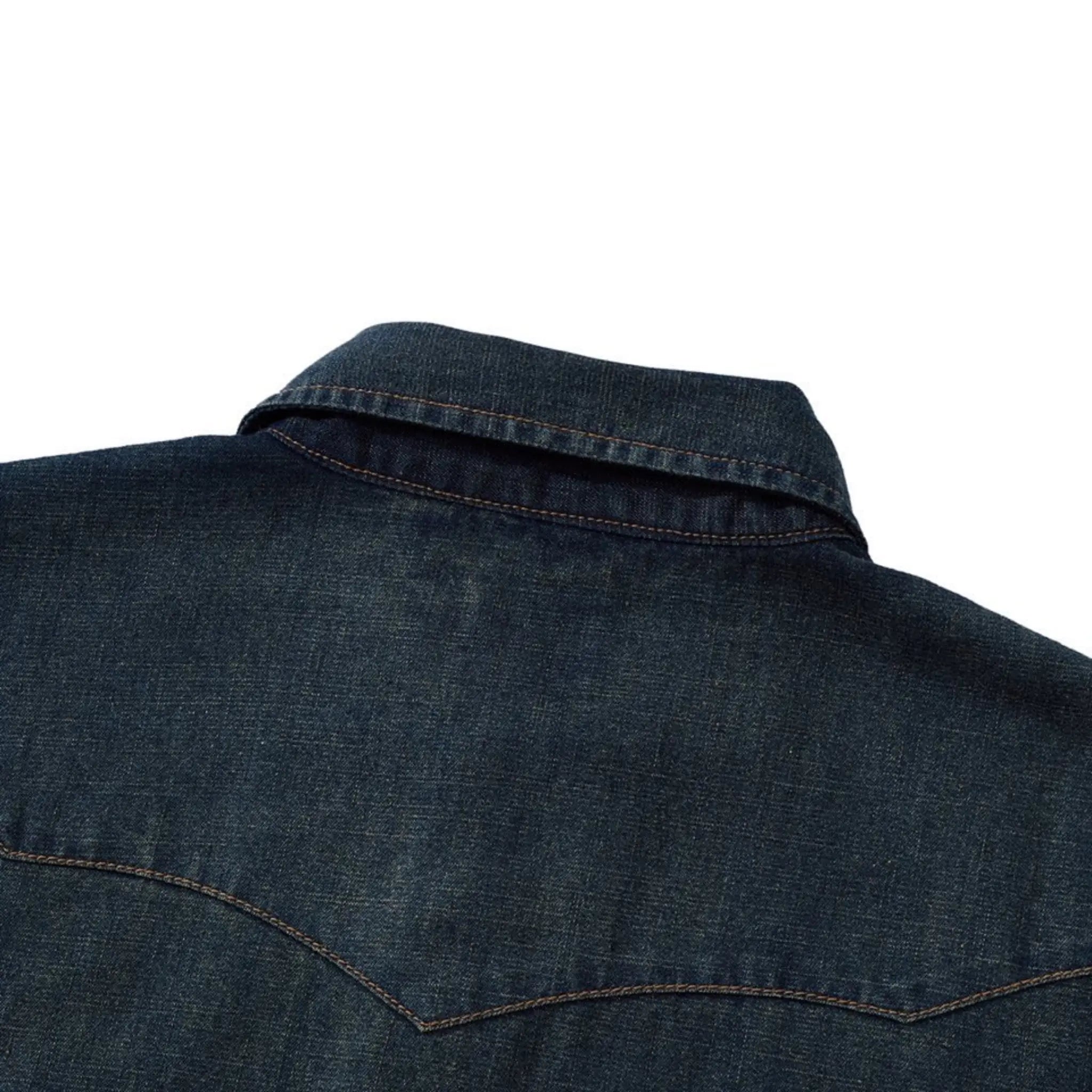 Chemise western vintage en denim délavé avec coutures de poche - Manches courtes