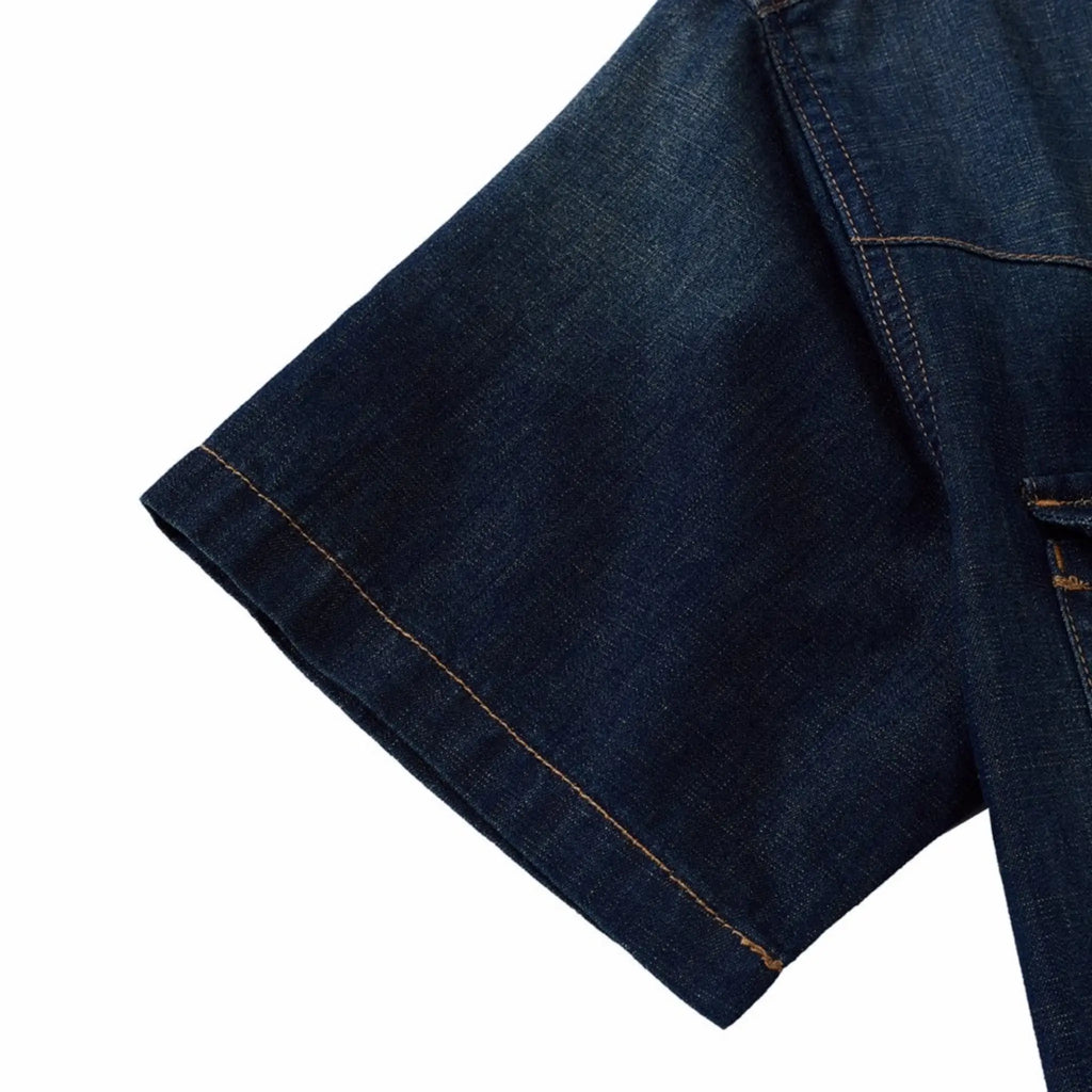 Chemise western vintage en denim délavé avec coutures de poche - Manches courtes