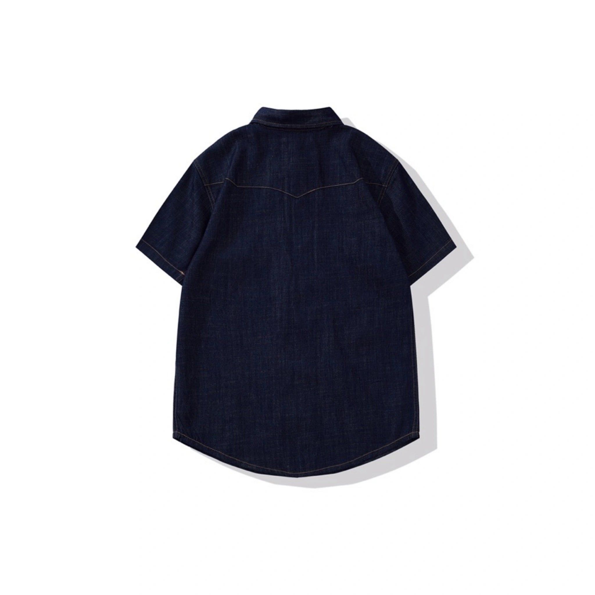 Chemise western vintage en denim délavé avec coutures de poche - Manches courtes