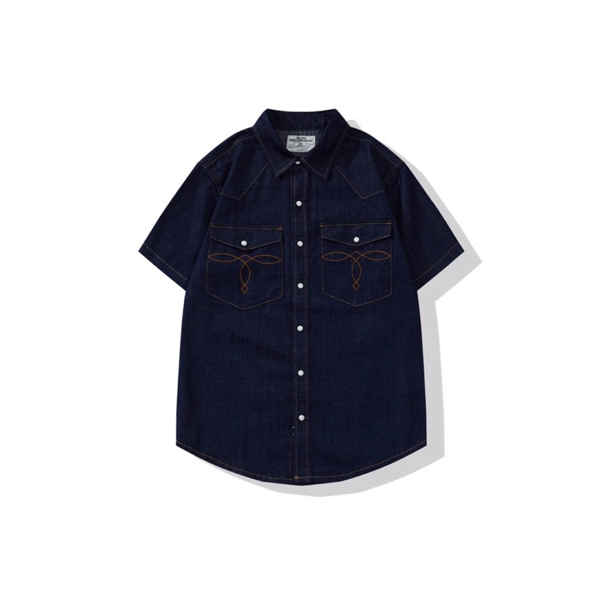 Chemise western vintage en denim délavé avec coutures de poche - Manches courtes