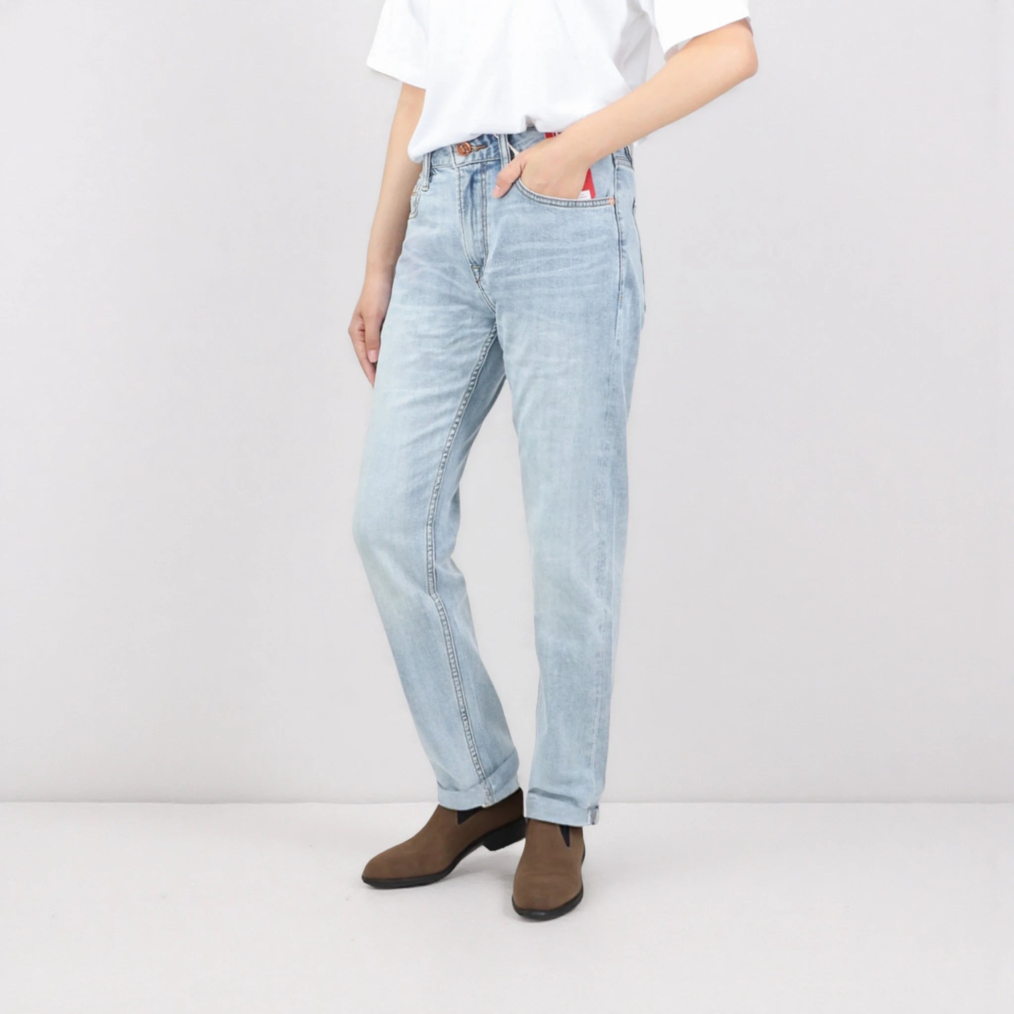 Jean slim droit pour homme, 12 oz, bleu clair délavé