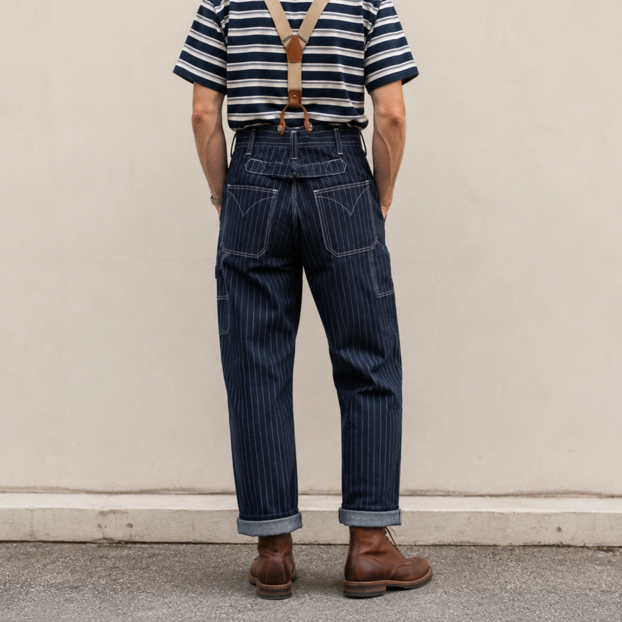10.5oz Stripe Wabash Workwear Suspender Pants