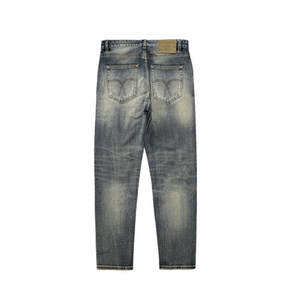 Vintage Blaue Slim Straight Fit Selvedge Jeans mit verblasster Waschung