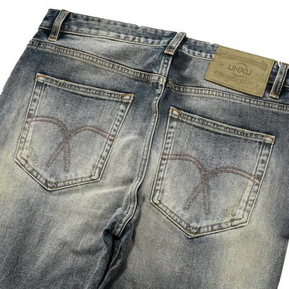 Vintage Blaue Slim Straight Fit Selvedge Jeans mit verblasster Waschung