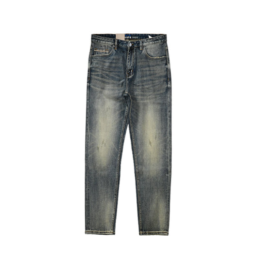 Vintage Blaue Slim Straight Fit Selvedge Jeans mit verblasster Waschung