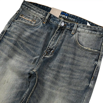 Vintage Blaue Slim Straight Fit Selvedge Jeans mit verblasster Waschung