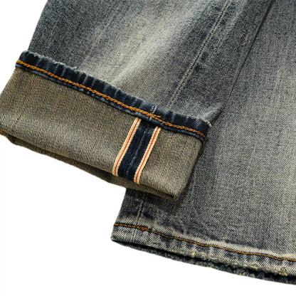 Vintage Blaue Slim Straight Fit Selvedge Jeans mit verblasster Waschung