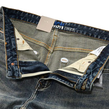 Vintage Blaue Slim Straight Fit Selvedge Jeans mit verblasster Waschung