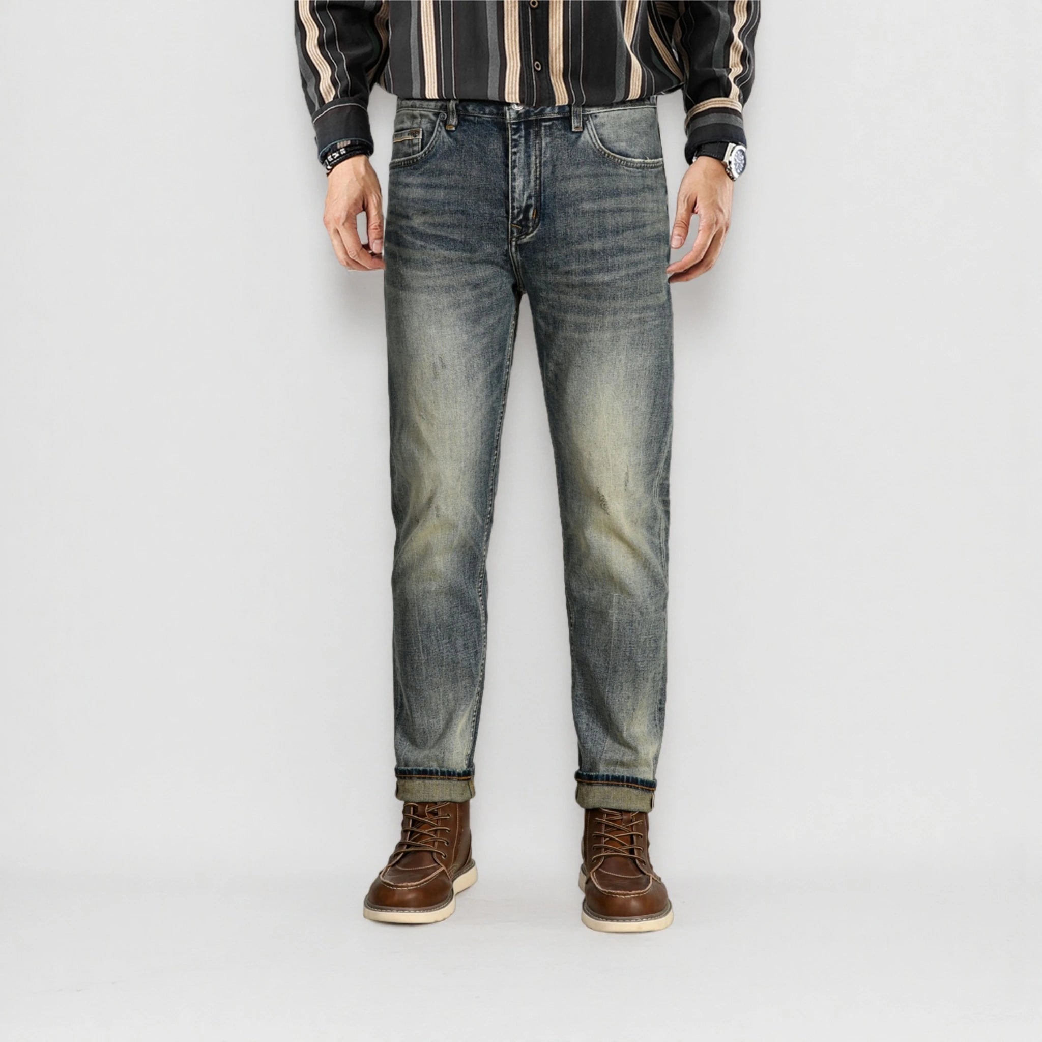 Jean slim selvedge 14 oz, délavage clair vintage
