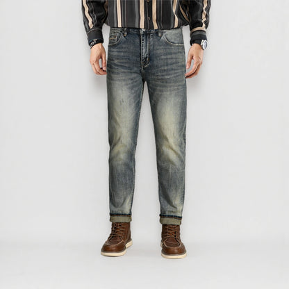 Vintage Blaue Slim Straight Fit Selvedge Jeans mit verblasster Waschung