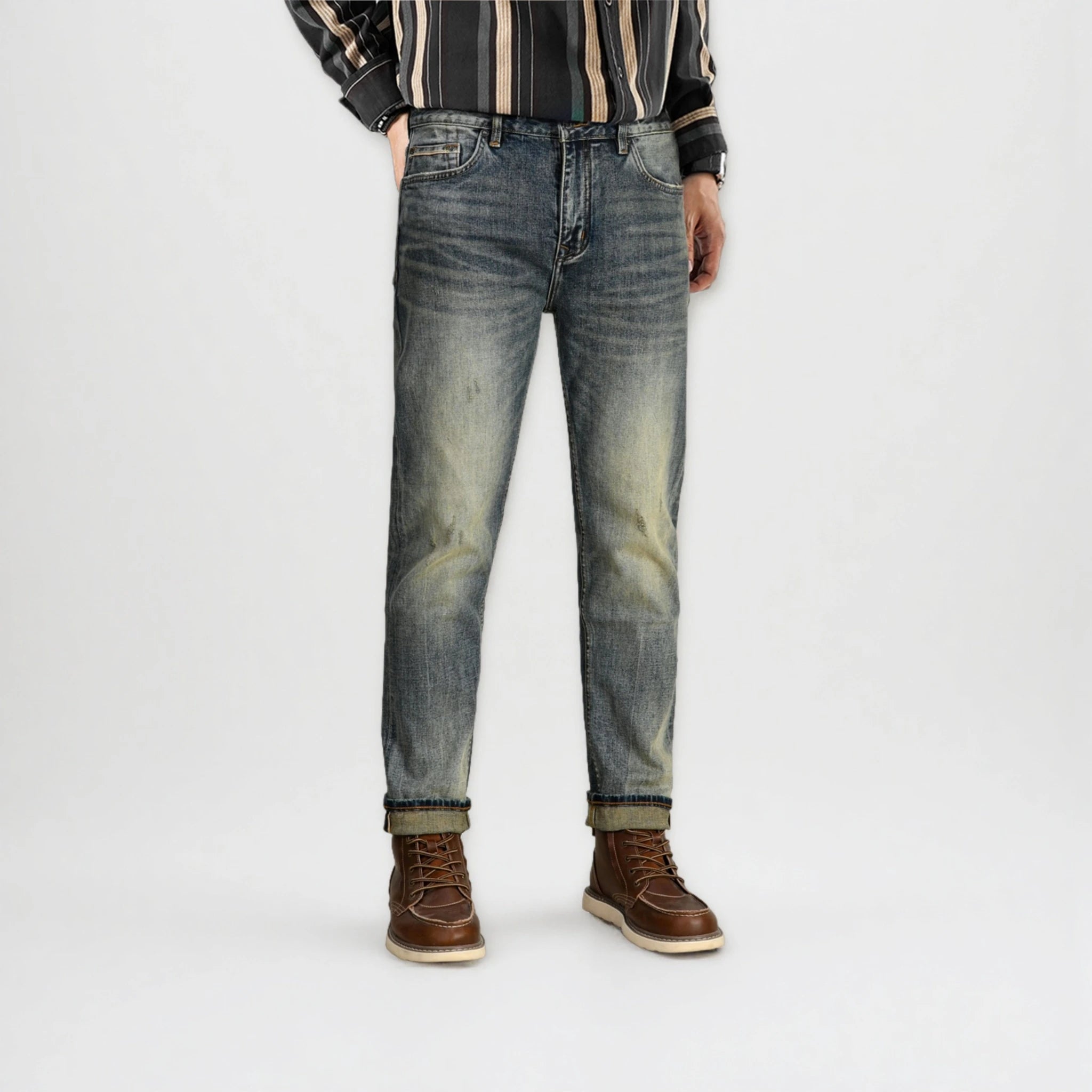 Jean slim selvedge 14 oz, délavage clair vintage