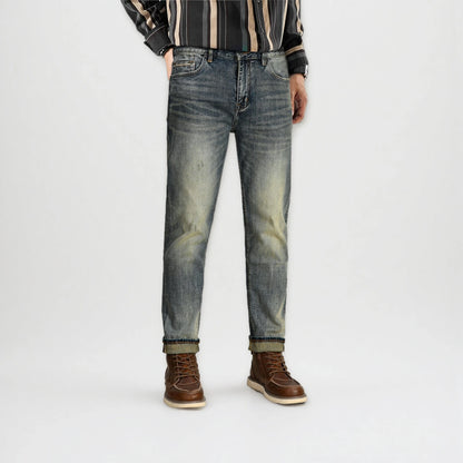 Vintage Blaue Slim Straight Fit Selvedge Jeans mit verblasster Waschung