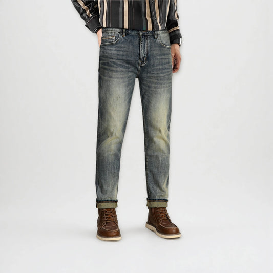 Vintage Blaue Slim Straight Fit Selvedge Jeans mit verblasster Waschung